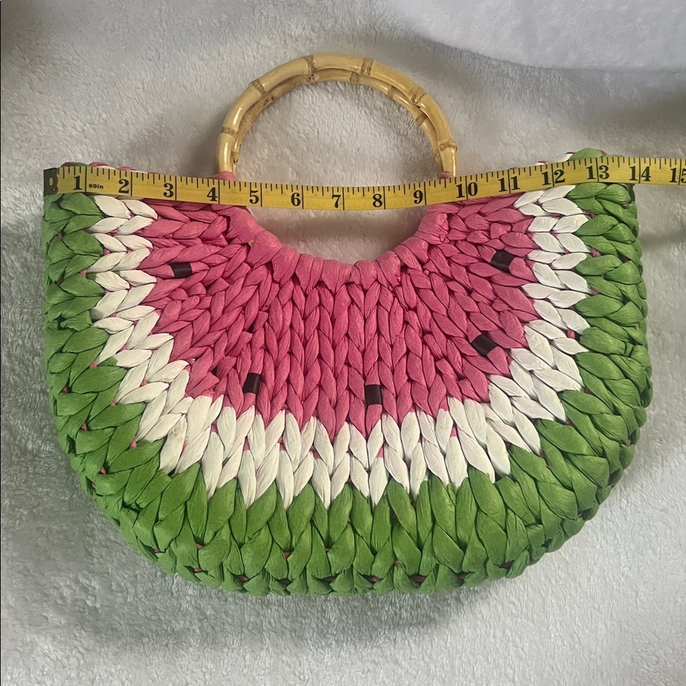 Pink and Green Woven Tote Bag - Picture 7 of 10